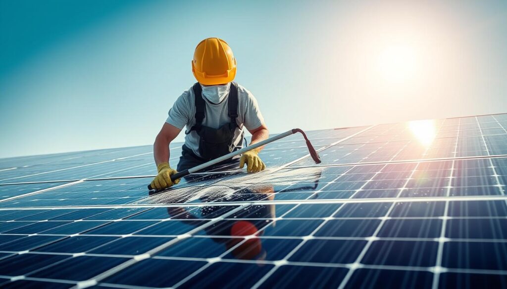 Image of Green Bay Solar Solutions technicians cleaning solar panels