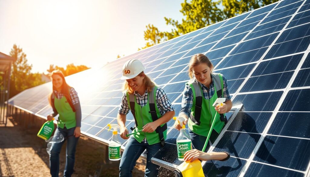 Image of Green Clean Solar Solutions team using eco-friendly cleaning products