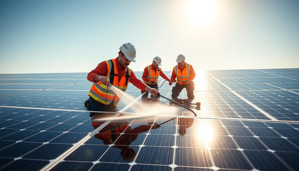 Image of Jackson Contracting's team cleaning solar panels with XERO Pure Max technology