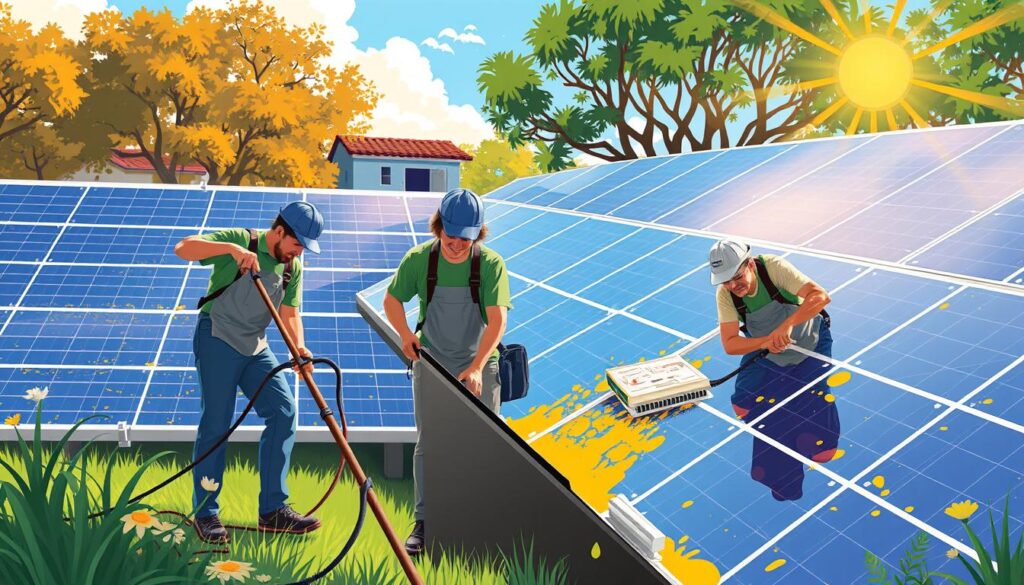 Image of Lowcountry Clean team members cleaning solar panels in Mount Pleasant