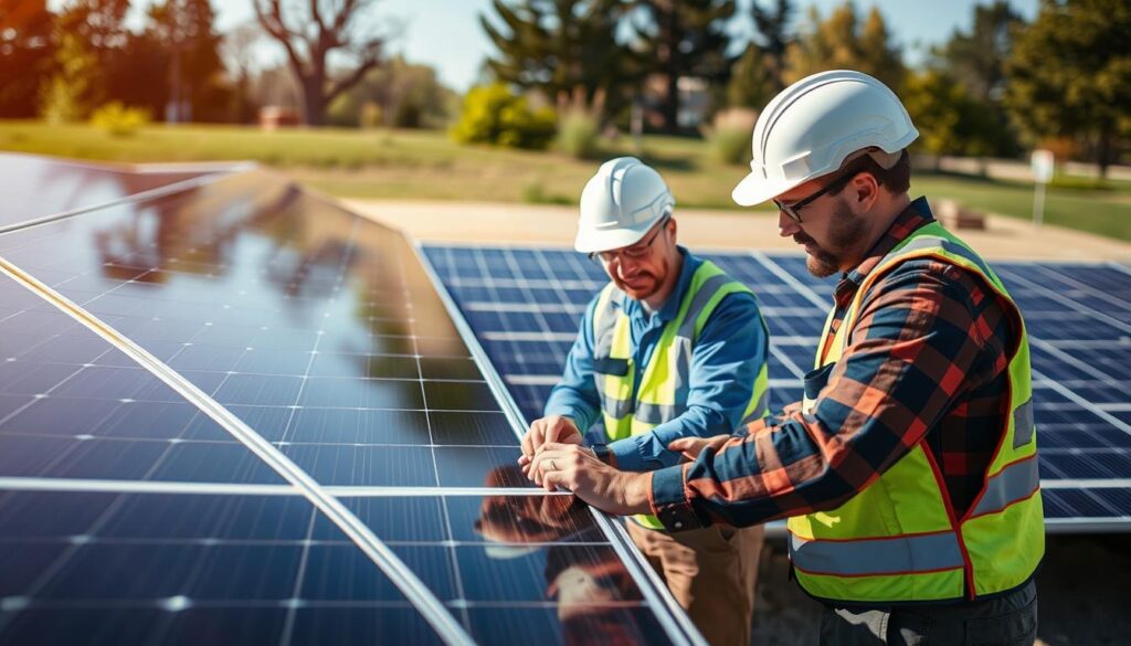 Image of Minnesota Solar Solutions team performing a comprehensive system health check on solar panels