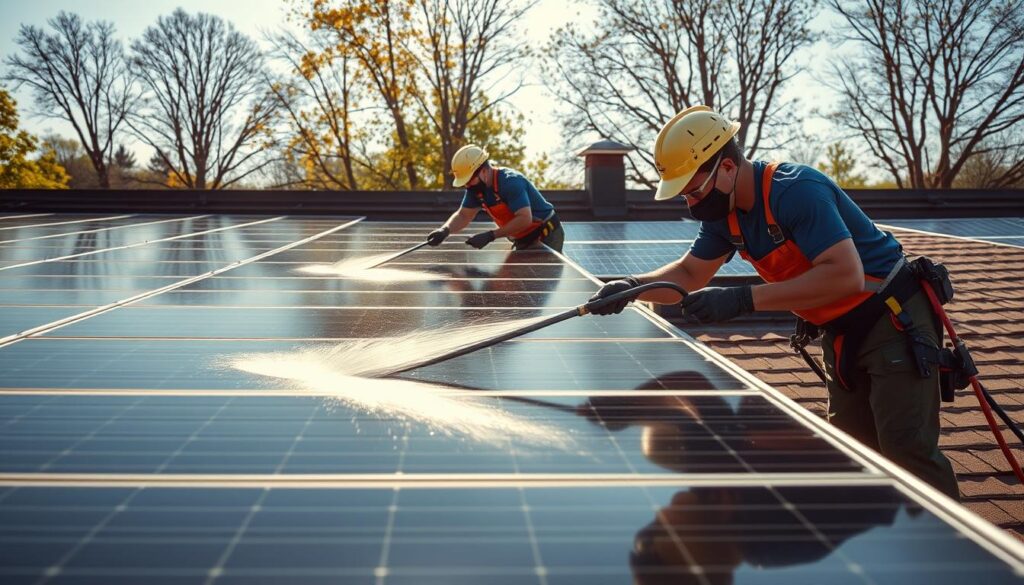 Image of Moxie Pressure Washing team cleaning solar panels in Milwaukee