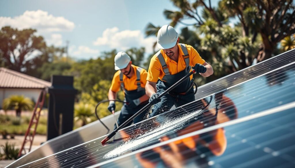 Image of Outdoor Cleaning Services team cleaning solar panels in Lafayette, LA