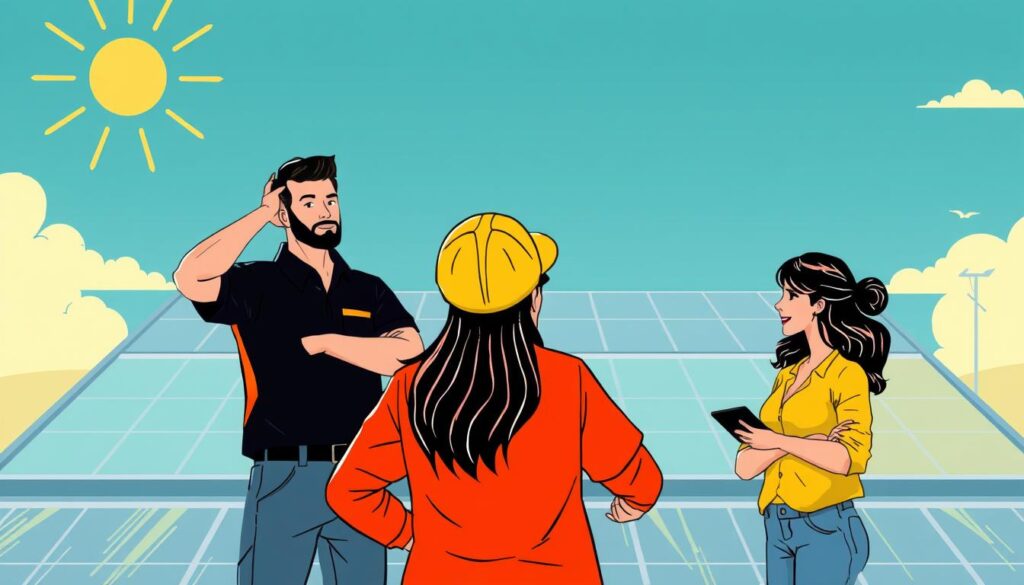 Image of Paradise Energy Solutions team educating customers on the importance of solar panel maintenance