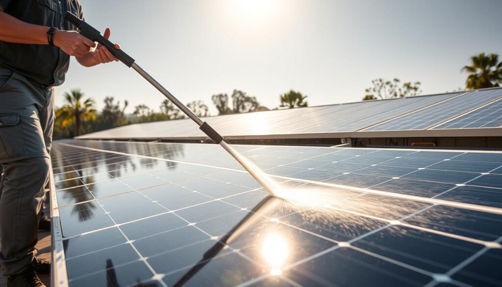 Image of Power Pro Washing team pressure washing solar panels