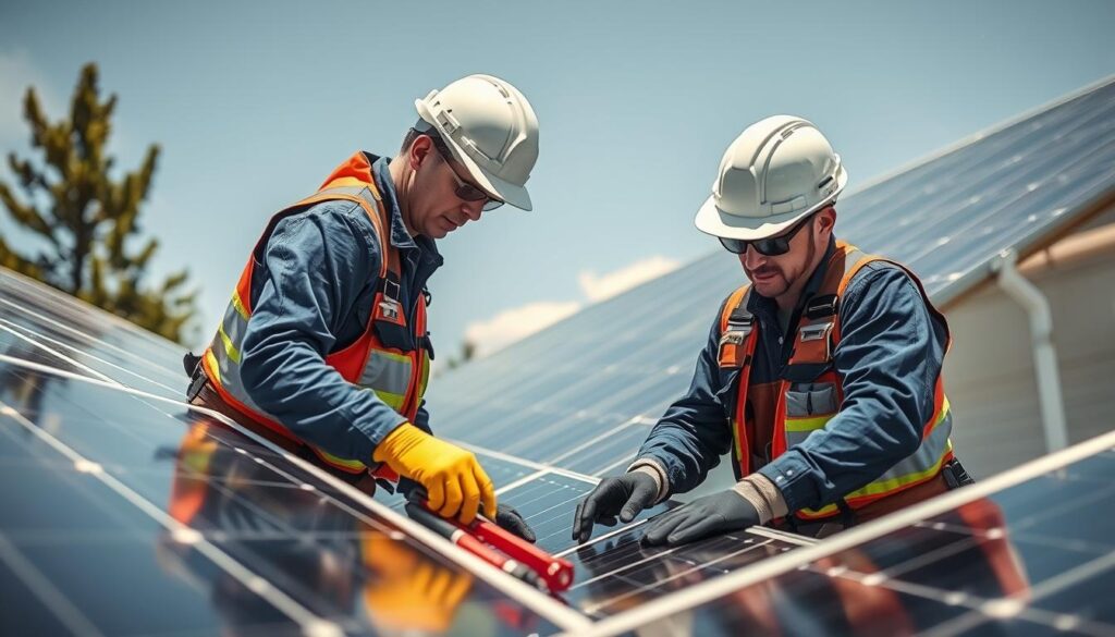 Image of Solar Clean Idaho technicians inspecting solar panels