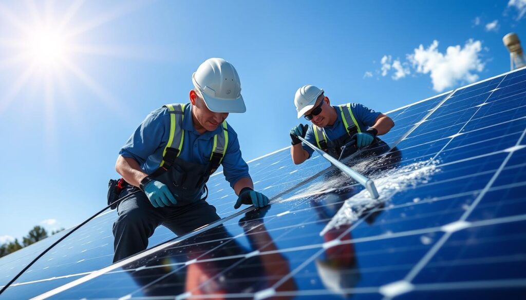 Image of Solar Shine Experts technicians cleaning solar panels in Albany, GA