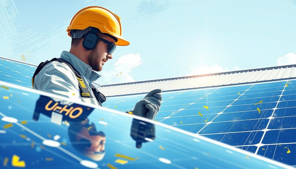 Image of SolarWash Experts inspecting a solar panel system