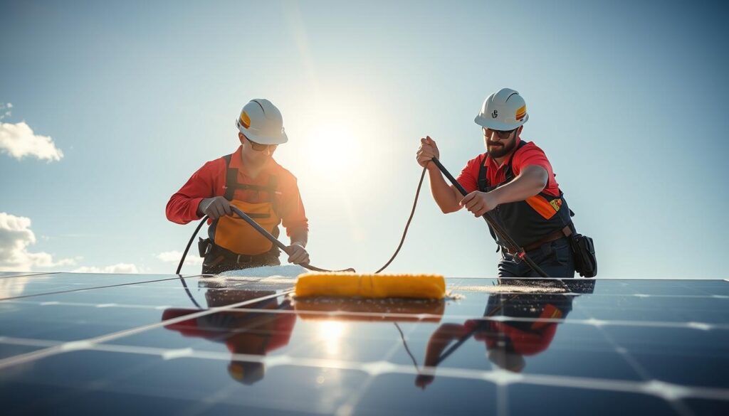 Image of Solera Energy technicians cleaning solar panels in Independence, MO