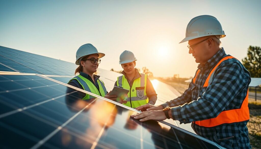 Image of Southwest Solar Solutions inspecting solar panels