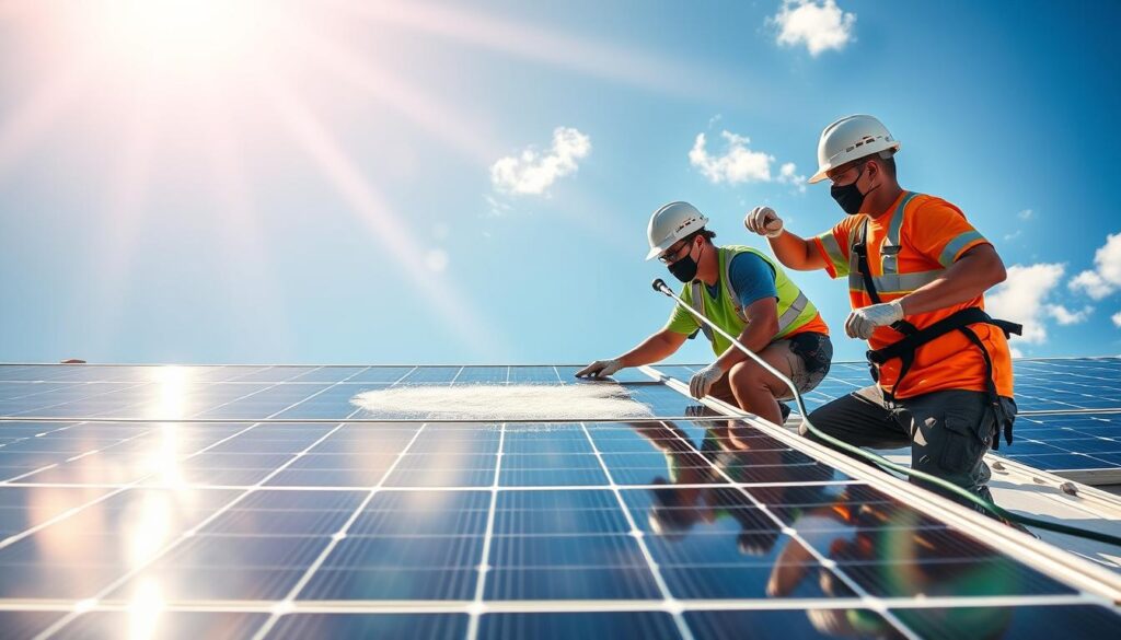 Image of Squeegeezy Window Cleaning team cleaning solar panels in Lake Charles