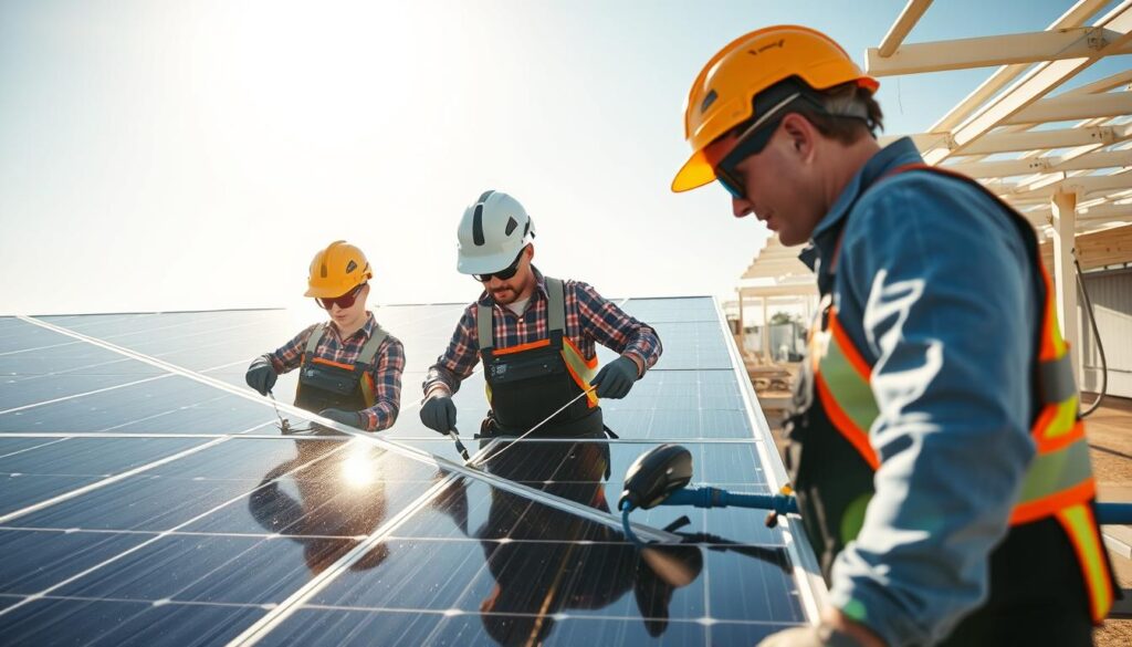 Image of SunPro Solar Maintenance team inspecting and cleaning solar panels