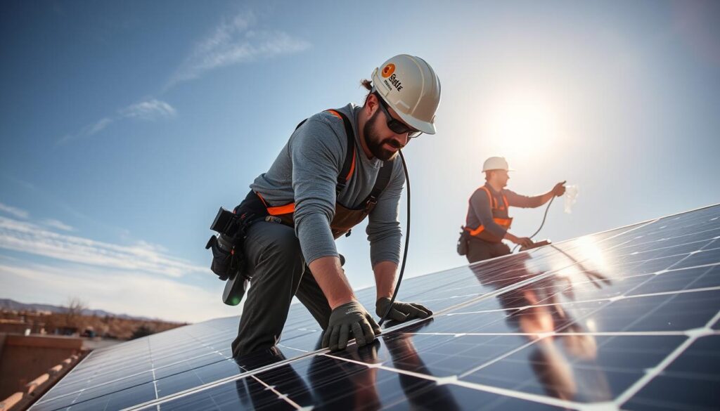 Image of SunState Solar technicians cleaning solar panels in Albuquerque