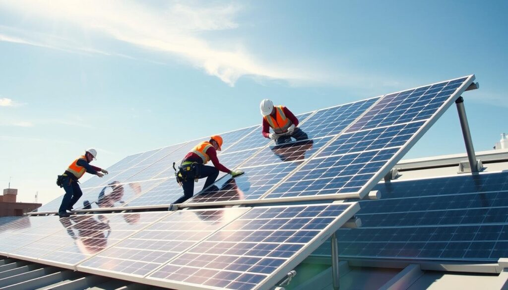 Image of Sunergy Solar's technicians installing solar panels