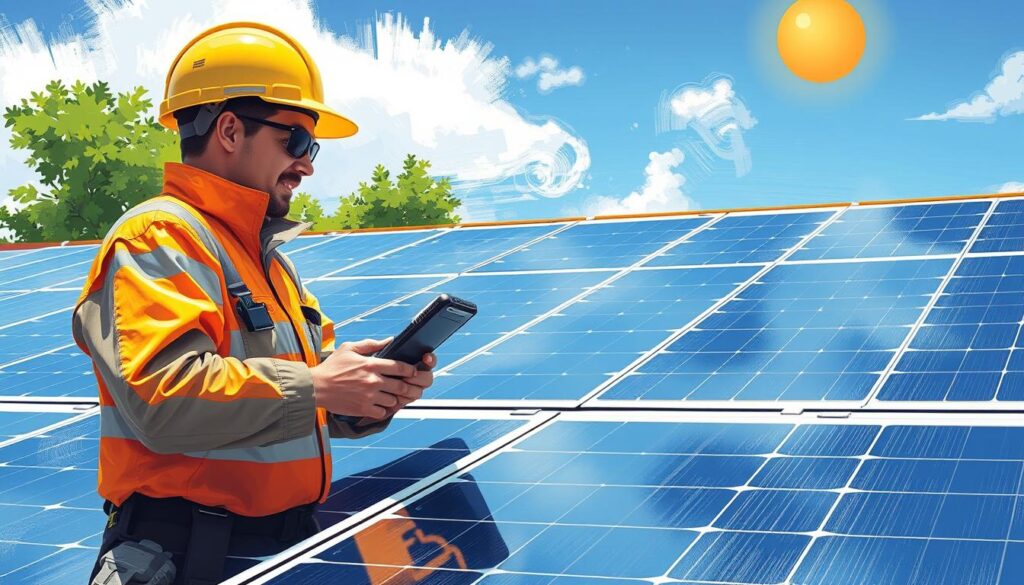 Image of Sunshine Restoration Services inspecting solar panels