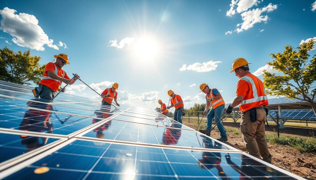 Image of TS Services team cleaning solar panels in Tulsa