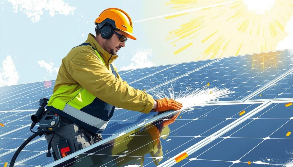 Image of Vulcan Solar Power's solar panel cleaning in progress