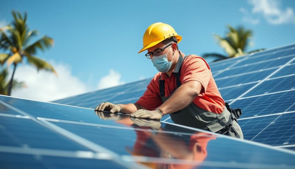 Image of a local specialist cleaning solar panels in Kailua, HI