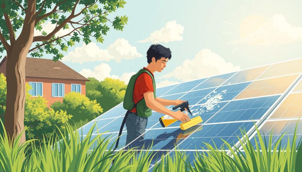 Image of a person cleaning solar panels with eco-friendly cleaning solutions in Charleston, WV.