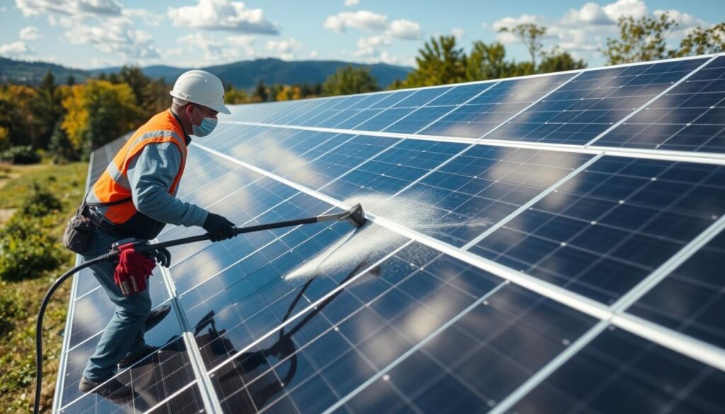 Image of a solar panel cleaning professional in Dover, NH