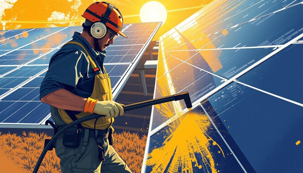 Image of a solar panel cleaning technician in Huntsville, AL