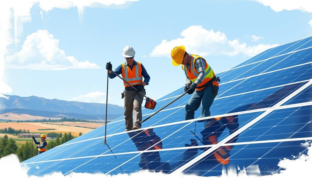 Image of solar panels being cleaned by professionals in Meridian, ID