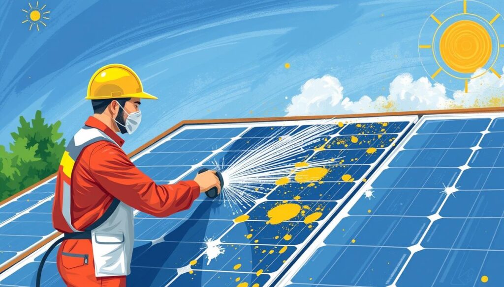 Image of EcoShine Solar Services technicians adapting their cleaning approach to specific solar panel conditions