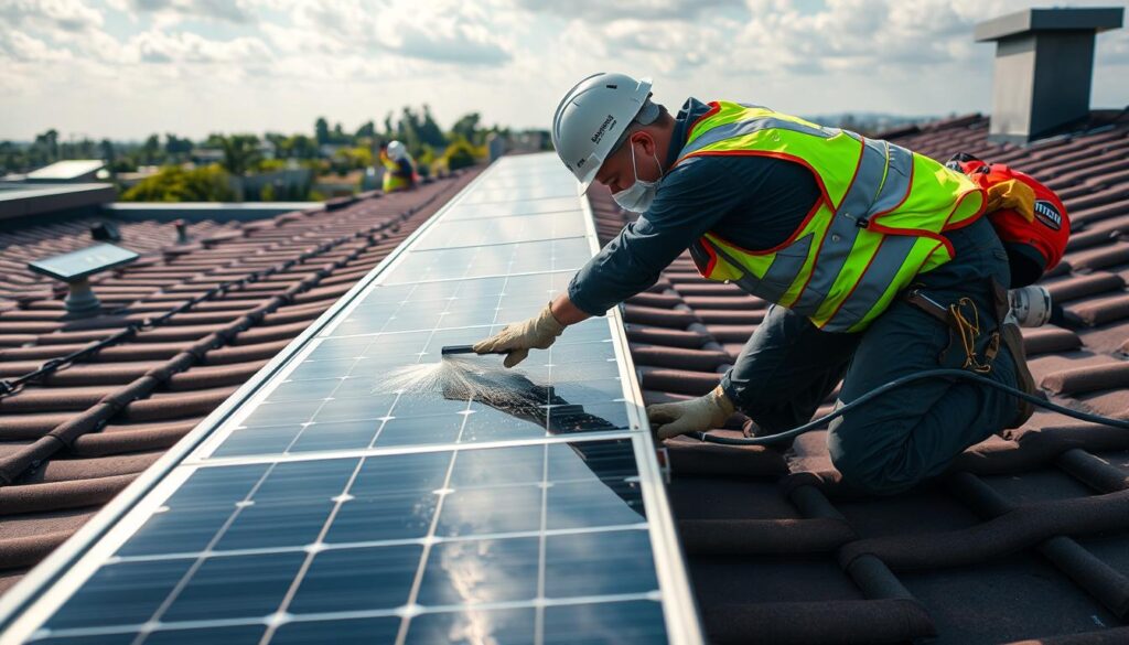 Image of Local Solar Panel Specialists cleaning solar panels