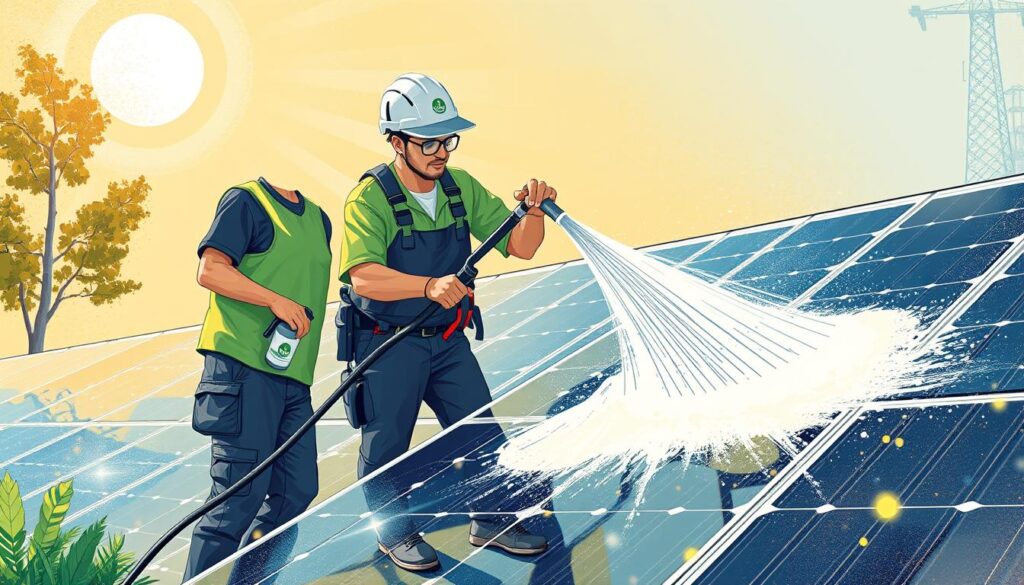 Image of Portland Green Clean team using water purification systems to clean solar panels