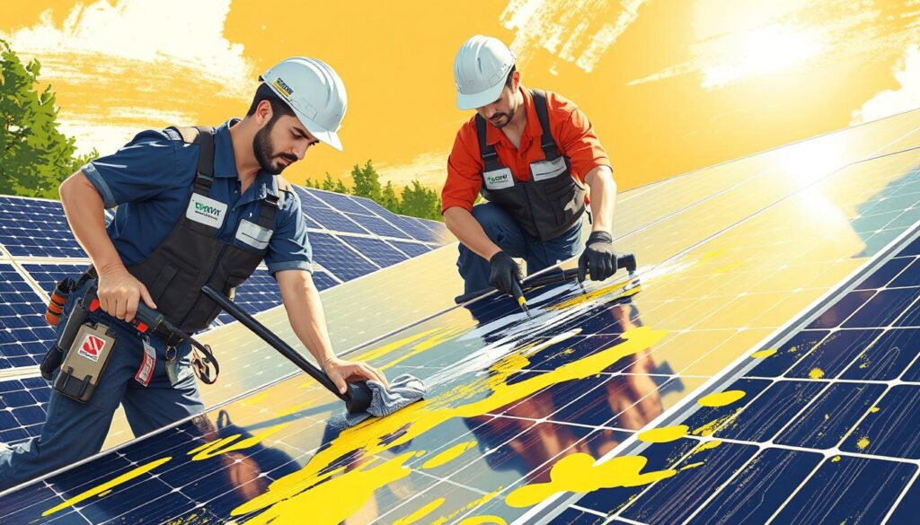 Image of Todavich Electric Inc's service team cleaning solar panels