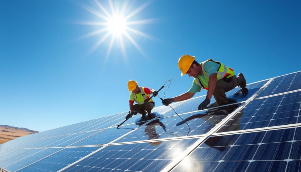 Image of Alt E Wind & Solar, Ltd. team cleaning solar panels in Laramie, WY