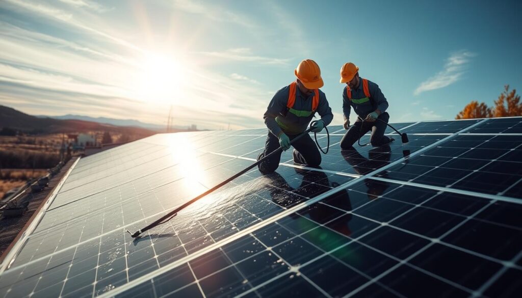 Image of Oakman Cleaning Services team cleaning solar panels in Laramie, WY
