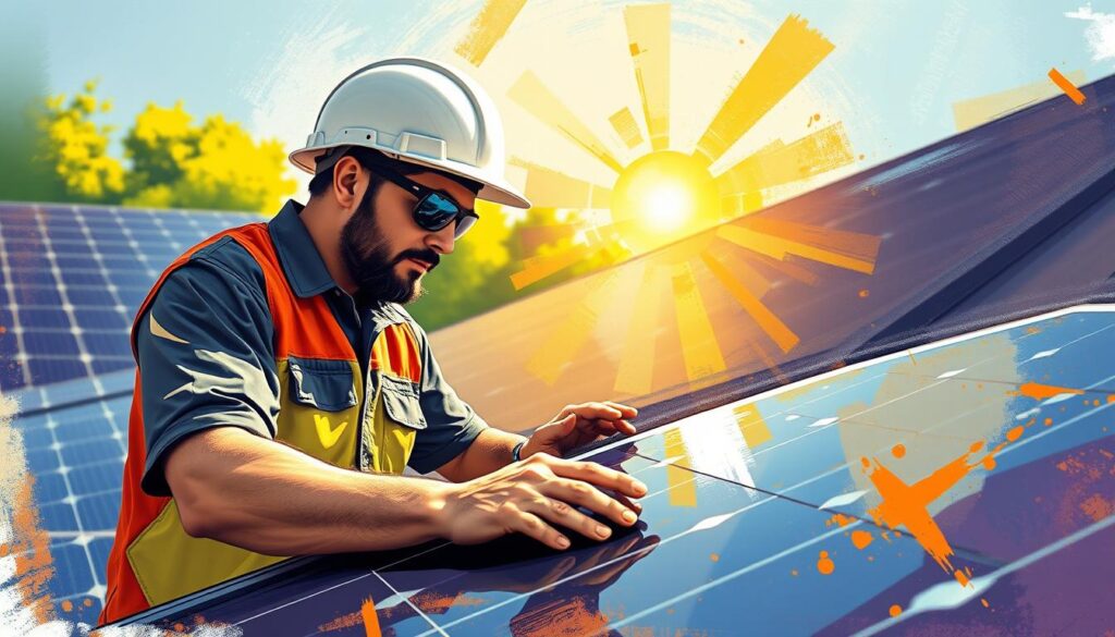 Image of Valley Solar technician inspecting solar panels